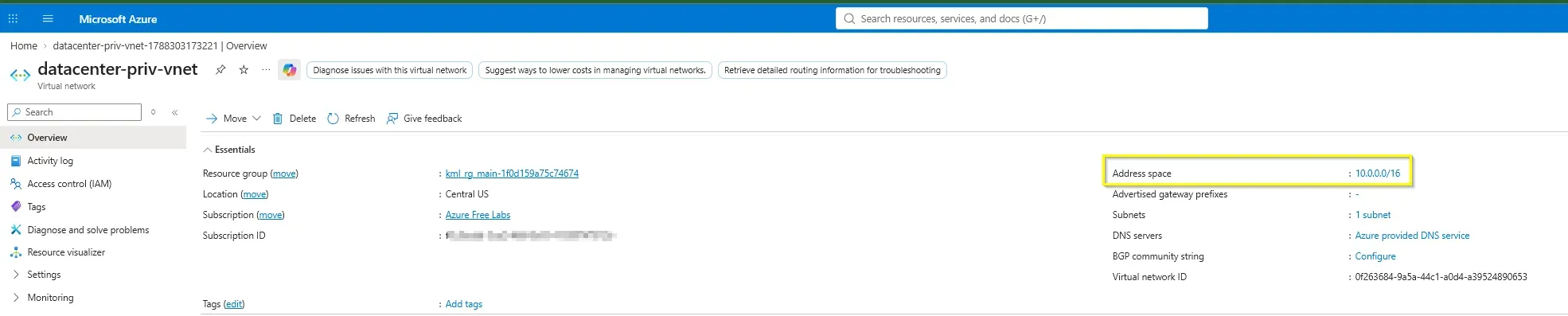 Azure VNet Address Space
