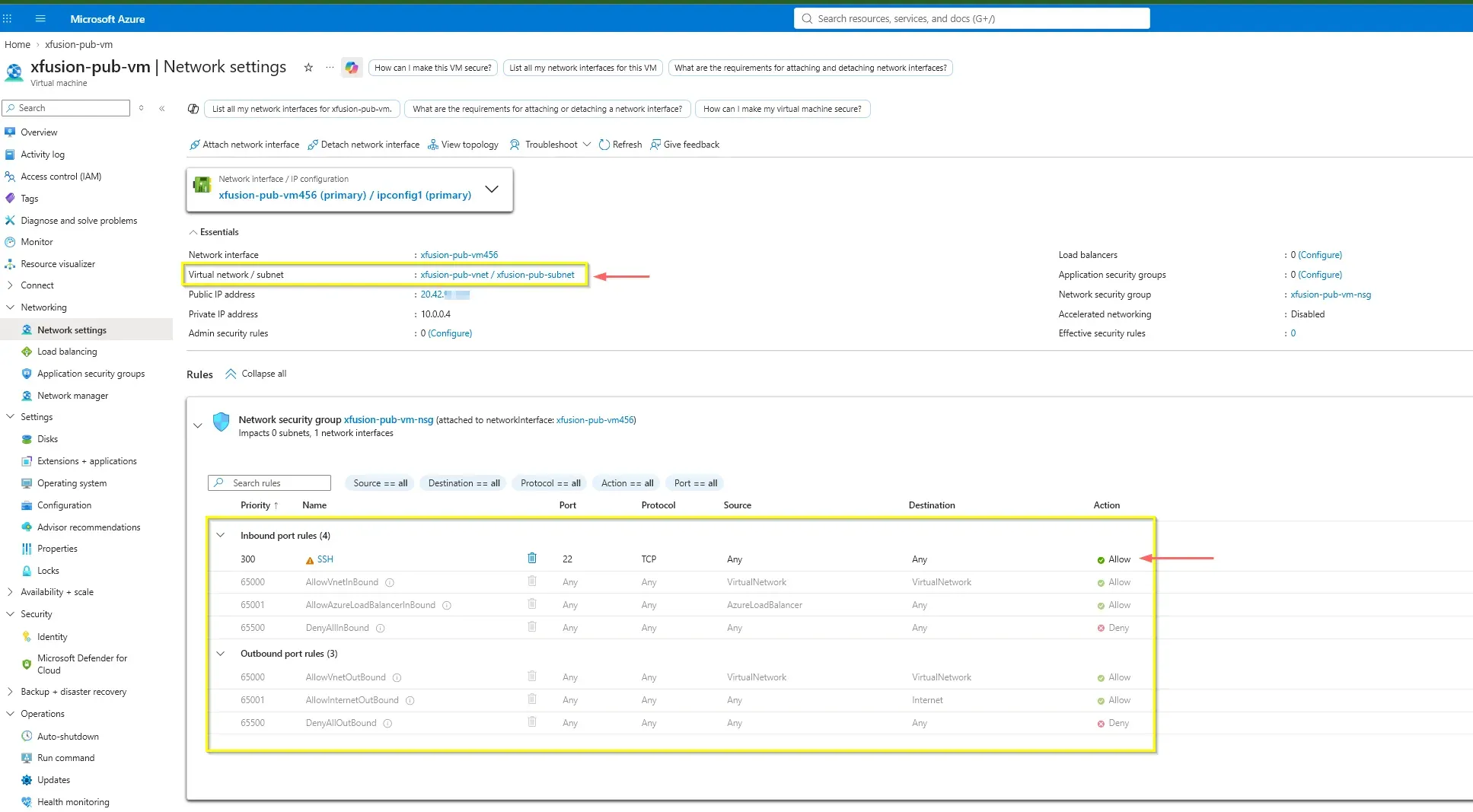 VM Network Settings and NSG