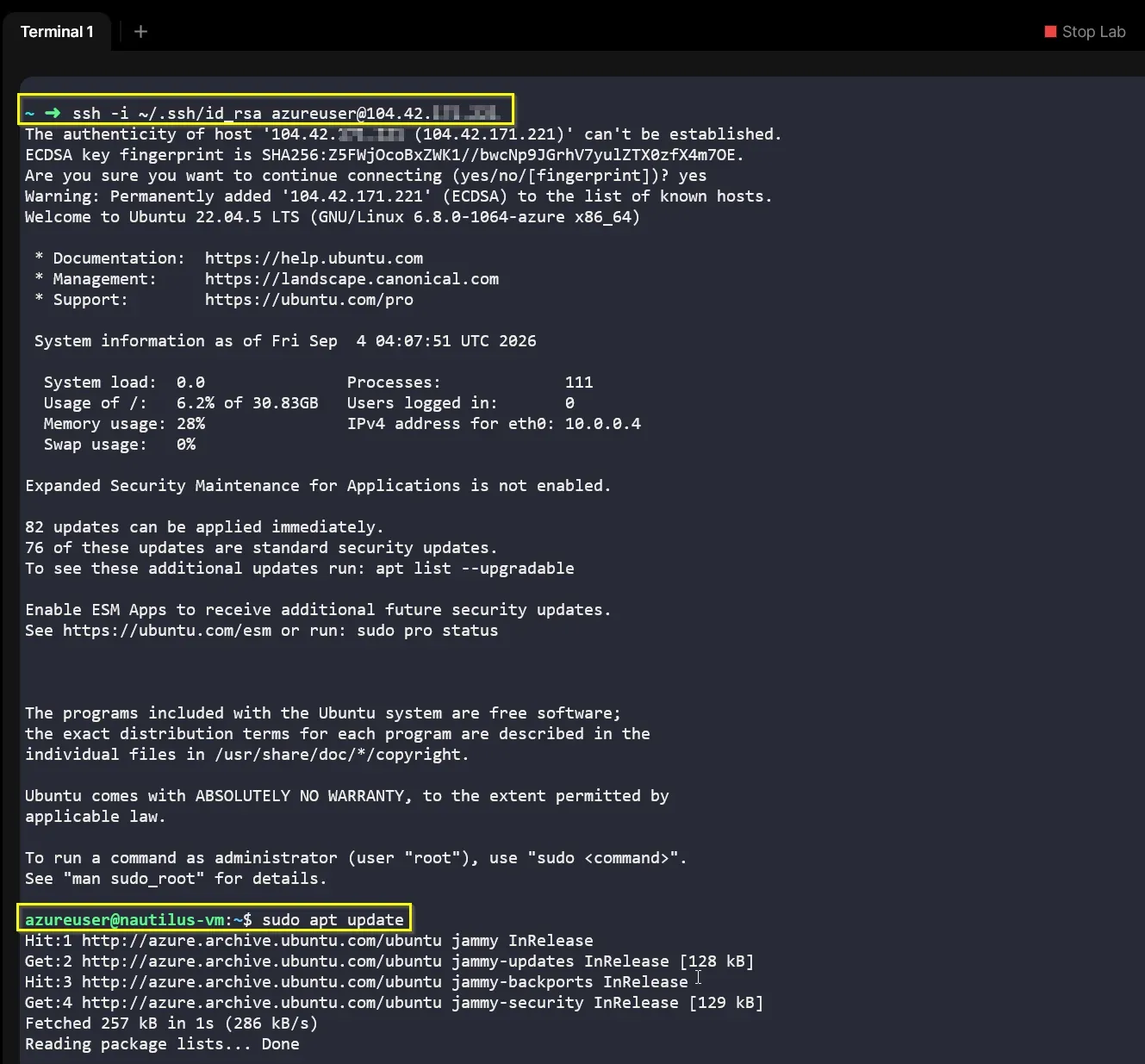 SSH Connection and APT Update