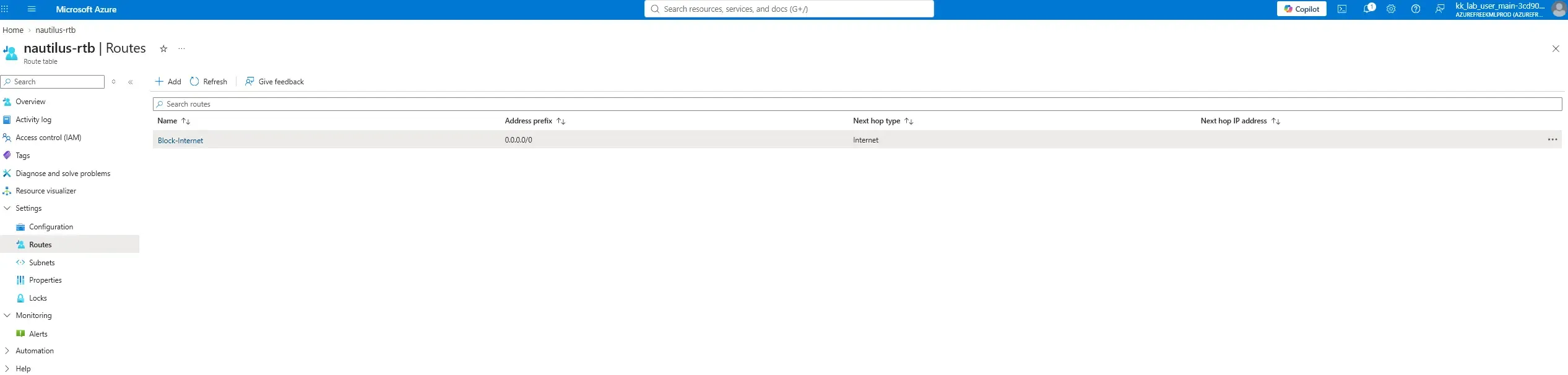 Azure Route Table Update